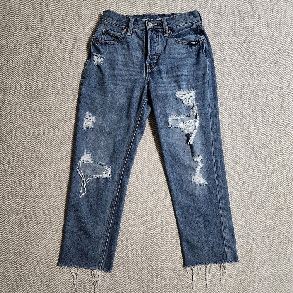 Old Navy High-Rise Slouchy Straight Raw Hem Distressed Secret Slim Pockets sz 0